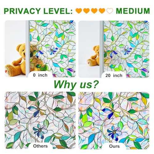 SOMWISE Rainbow Stained Glass Window Privacy Film - UV Blocking & Removable