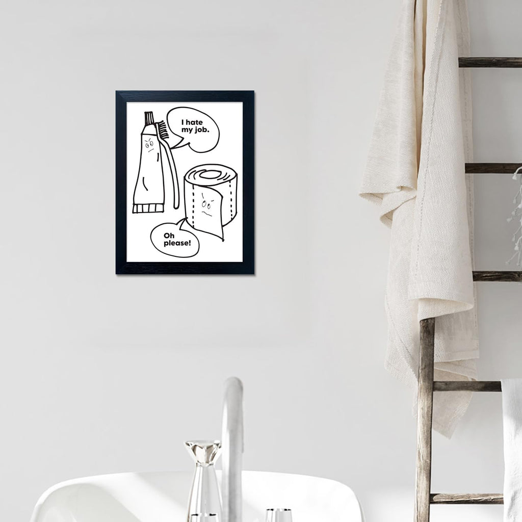 Regine Switzerland Black and White Bathroom Wall Art - Funny Quote Canvas Print | Framed Decor