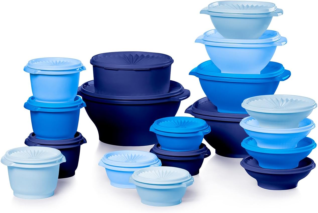 Tupperware Heritage Collection - 36-Piece Vintage Blue Food Storage Container Set | Dishwasher Safe & BPA Free