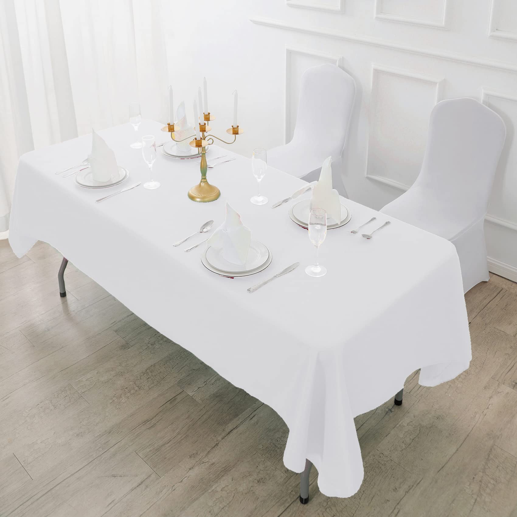 Fokitut 6 Pack Rectangle Tablecloth, 90x156 Inch, Stain Resistant and Wrinkle Polyester Table Cloth, Fabric Table Cover for Kitchen Dining, Wedding, Party, Holiday Dinner-White