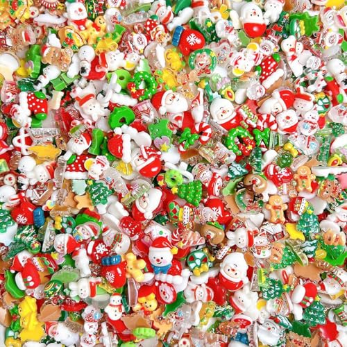 40Pcs Christmas Nail Charms 3D Resin Santa Reindeer Gems