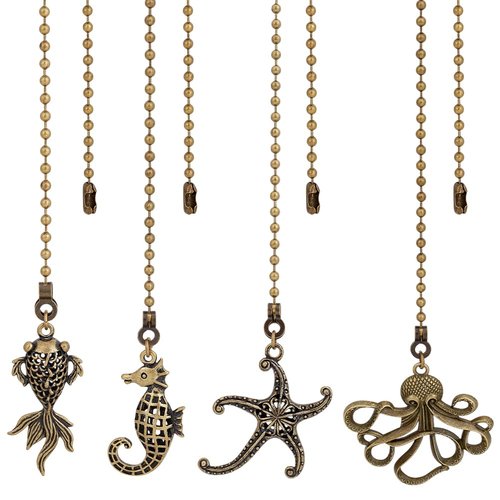 BENECREAT 8Pcs 4 Styles Ceiling Fan Pull Chain, Starfish Charm Pendant, Decorative Chain Extension Connector, Replacement Hanging Ornaments for Lighting Lamp, Home Decor