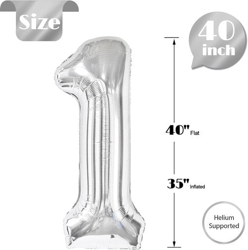1st Birthday Balloon - 40 Inch Silver Number 1 Balloon for Kids | Perfect for Boy or Girl Celebrations