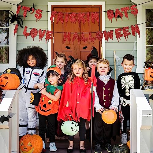 Red Glitter Halloween Bat Banner Garland Spooky Party Wall Decor