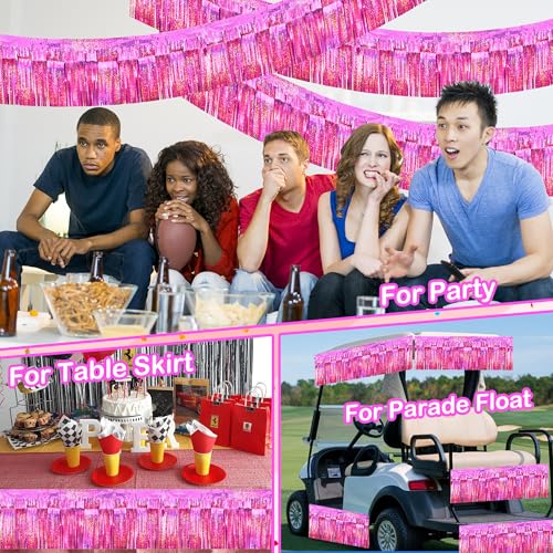 4-Pack Glitter Pink Foil Fringe Garland for Parade Floats & Party Decor