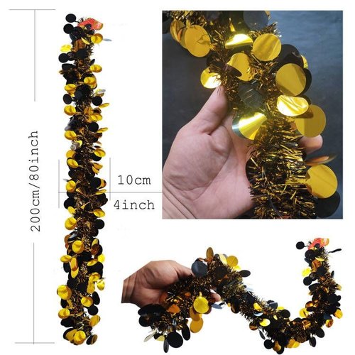 Gold Black Party Decorations - 26.4 Ft Black Gold Tinsel Garland Shiny Hanging Metallic Tinsel Ornaments for Graduation Birthday Christmas New Year Eve Party Supplies