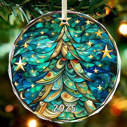 Christmas Tree Ornament 2025 - Glass Holiday Decoration - Elegant Gift Box Included