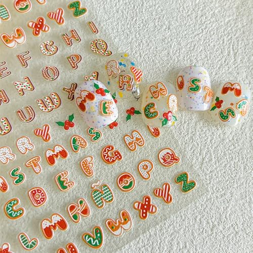 Christmas 5D Embossed Nail Art Stickers English Letter Decals DIY Manicure