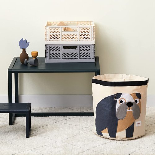 3 Sprouts Large Toy Storage Basket - Durable Kids & Baby Toy Bin with Handles for Toy Basket Storage, Round Hamper for Laundry in Nursery & Playroom, Bulldog