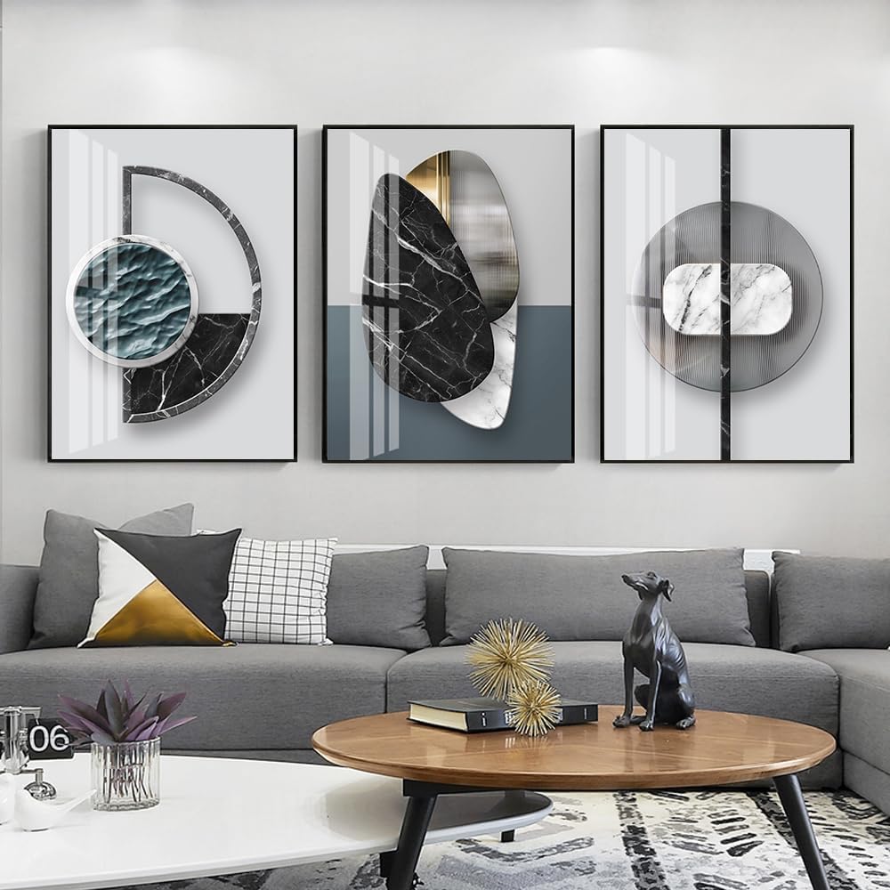 QKF Extra Large Abstract Canvas Wall Art - Bright Geometry Prints for Modern Home Decor | Set of 3 (24" x 32")