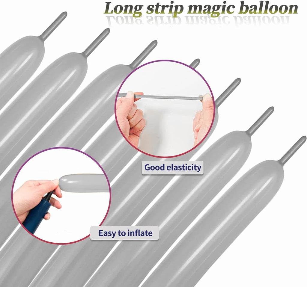 Skiennix 100 Pcs Skinny Silver Balloons - Perfect for Weddings & Birthday Parties