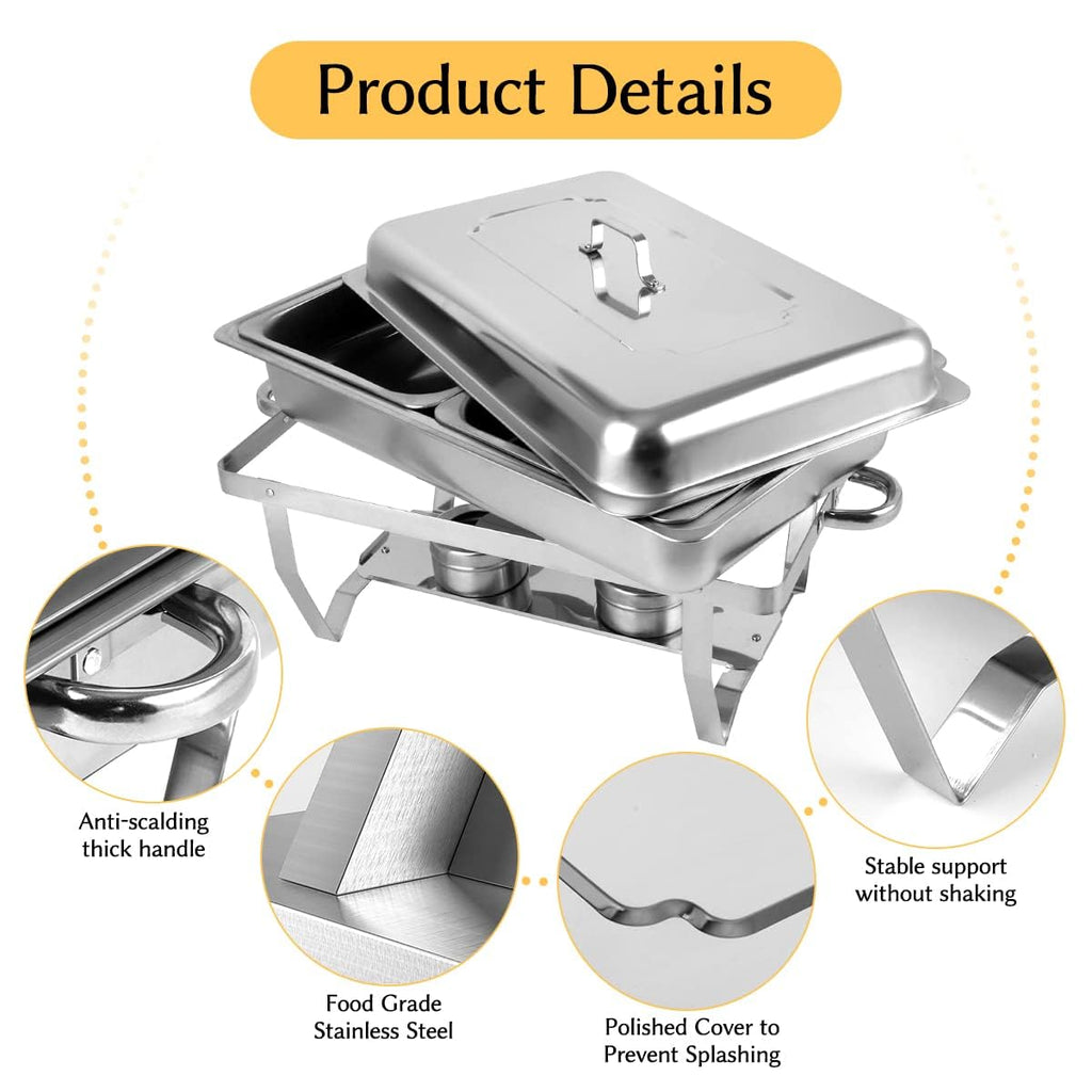Snowtaros 2 Pack 8QT Chafing Dish Buffet Set, Stainless Steel Food Warmer Set, Rectangular Buffet Server with Tongs & Spoons for Parties, Catering, Banquets, Events (Half Size)