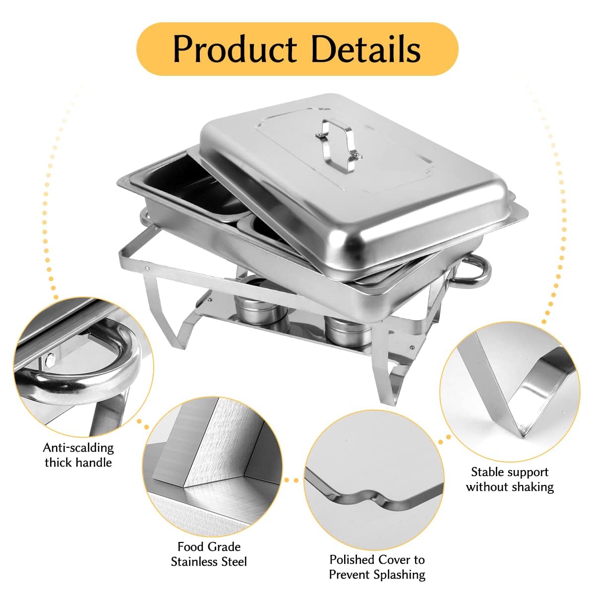 Snowtaros 2 Pack 8QT Chafing Dish Buffet Set, Stainless Steel Food Warmer Set, Rectangular Buffet Server with Tongs & Spoons for Parties, Catering, Banquets, Events (Half Size)