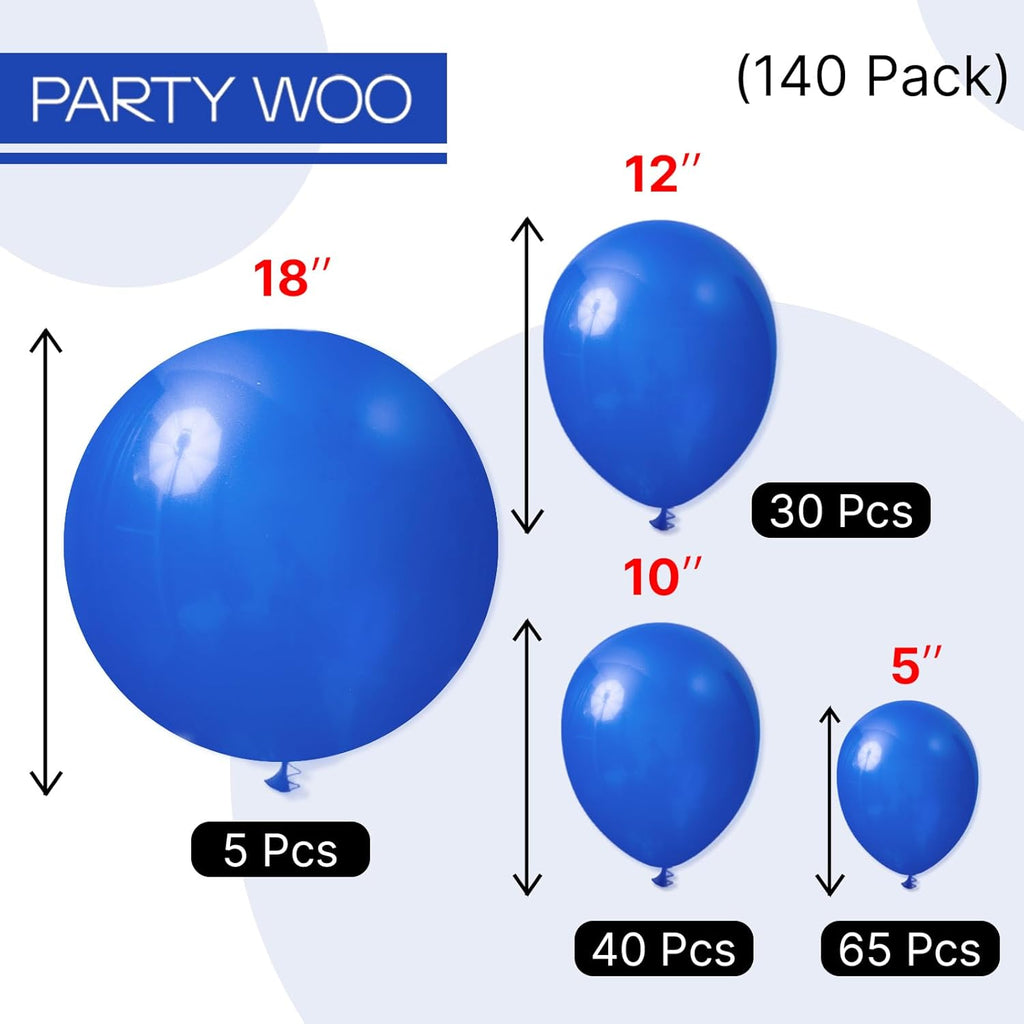 PartyWoo Blue Balloons - 140-Piece Navy Blue Balloon Arch Kit for Birthday, Gender Reveal & More