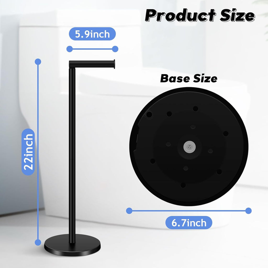 TACGEA Toilet Paper Holder Stand - Stainless Steel Free-Standing Design | Holds 4 Rolls - Black Set of 2