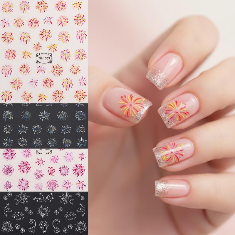 SUMINGGO 4 Sheets Self-Adhesive Nail Art Stickers with Gold and Silver Designs