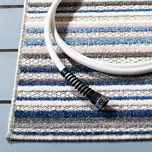SAFAVIEH Washable Rug Outdoor Cabana Collection - 3' Square, Grey & Blue, Non-Shedding & Easy to Clean, Ideal for Patio, Backyard, Mudroom (CBN323F)