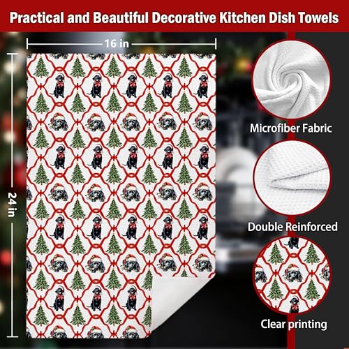 Mj Preppy Christmas Dog Kitchen Towels - Black Lab Holiday Dish Hand Towels Set of 2