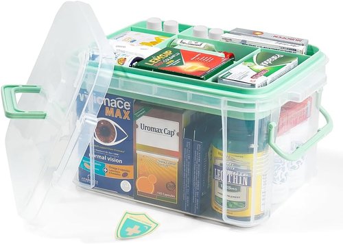 HEY FOLY 15qt Clear Medicine Organizer - Thickened Plastic Storage Box with Tray & Labels