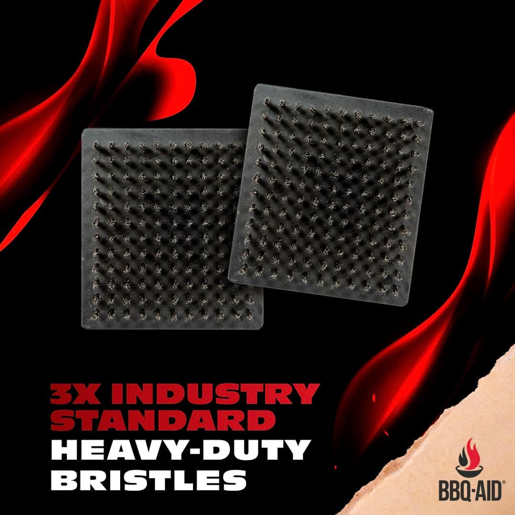 BBQ-Aid Grill Brush - Heavy-Duty Barbecue Scraper with Extended Wooden Handle & Replaceable Stainless Steel Bristles