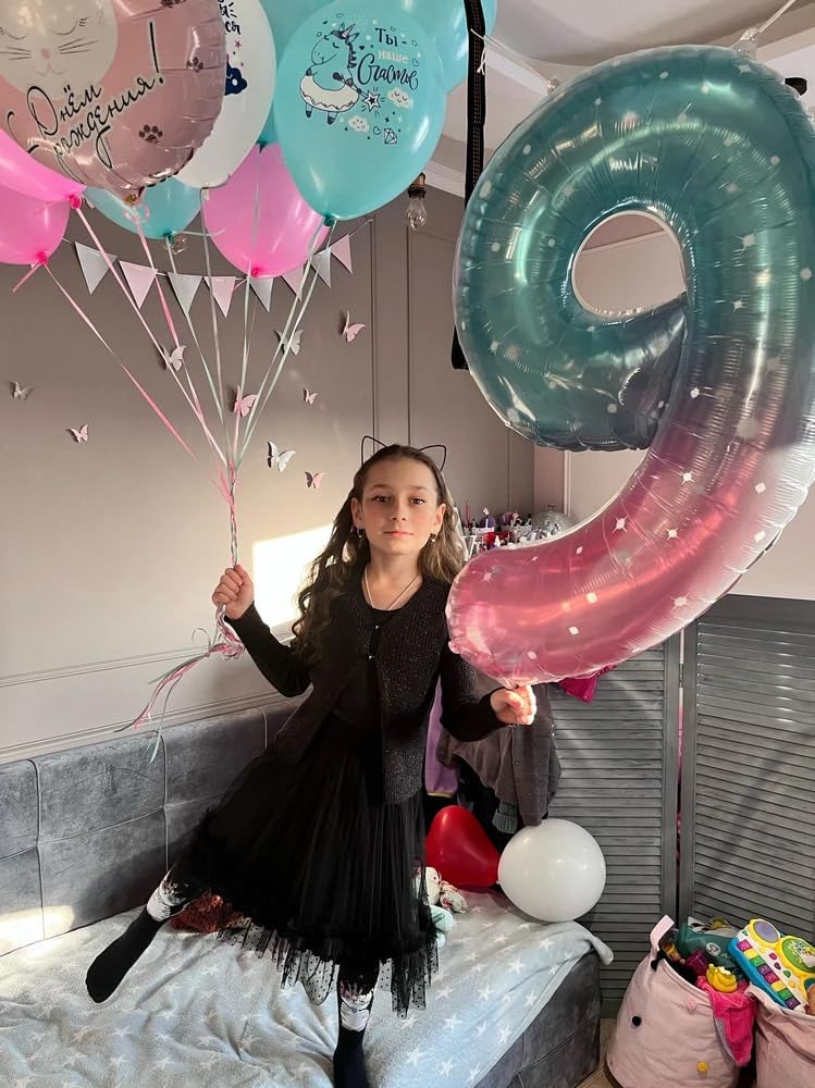 Starry Sky Number 4 Balloon - 40 Inch Large Birthday Decoration for Girls' 4th Party