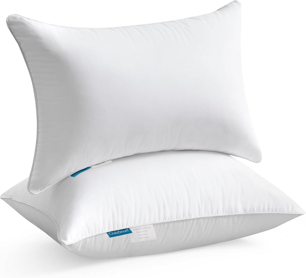 Oubonun Lumbar Pillow Set of 2 - 100% Cotton Decorative Rectangle Inserts - White Sofa Pillows