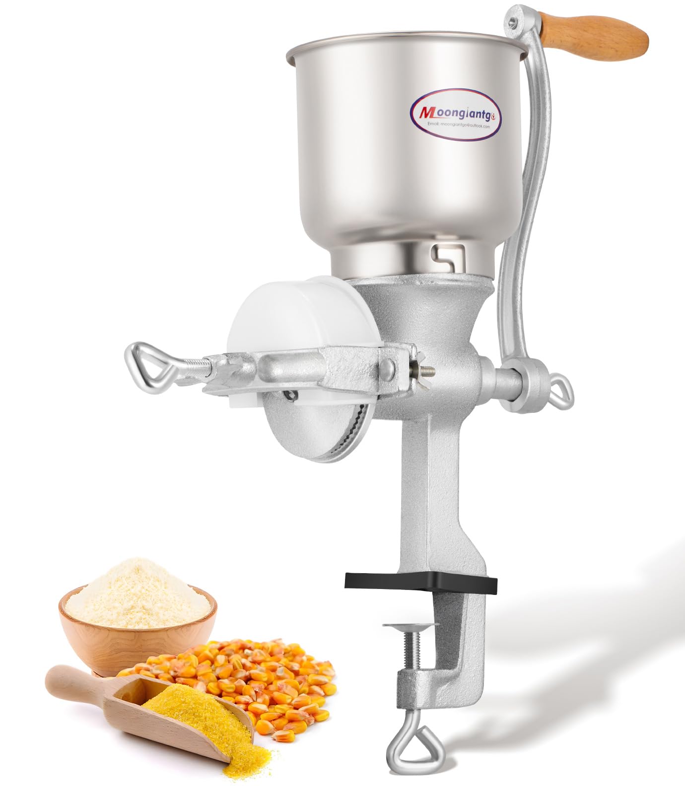 Moongiantgo Corn Grinder Mill Cast Iron Manual Grain Mill Hand Grinder with Large Hopper for Corn Barley Wheat Berries Coffee Chickpeas Poppy Seeds Pepper Dried Beans Animals Feed Home Brewing