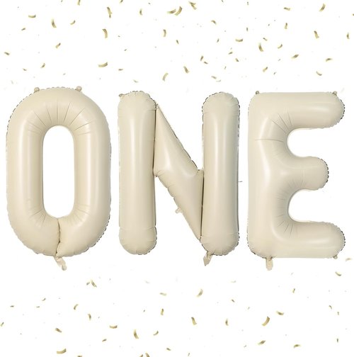 Biapian 40 Inch Cream ONE Foil Balloons - Giant Aluminum Balloons for 1st Birthday Party Decor