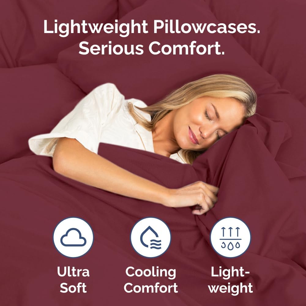 Queen Pillow Cases by LuxDecor - Ultra Soft Hotel Quality - Wrinkle Free & Stain Resistant - Burgundy 2-Piece Set