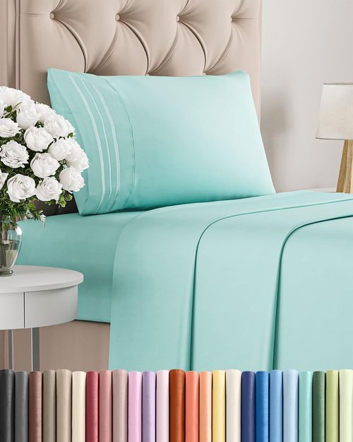 Comfy Twin Size 3 Piece Sheet Set by [Brand Name] - Breathable & Cooling Hotel Luxury Bedding - Ultra-Soft, Deep Pockets, Wrinkle-Free - Spa Blue