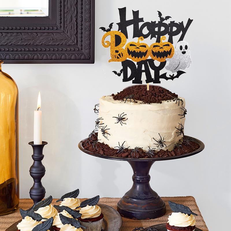 Black Glitter Happy Halloween Cake Topper Witch Pumpkin Ghost Party Decor