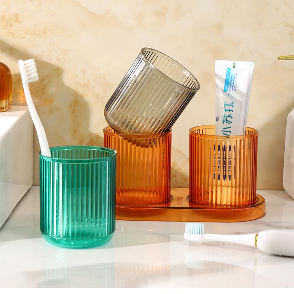 CAWEIN Bathroom Tumbler 2 Pieces ，Unbreakable Toothbrush Cup，Dishwasher Safe Drinking Cup (Orange&Orange)