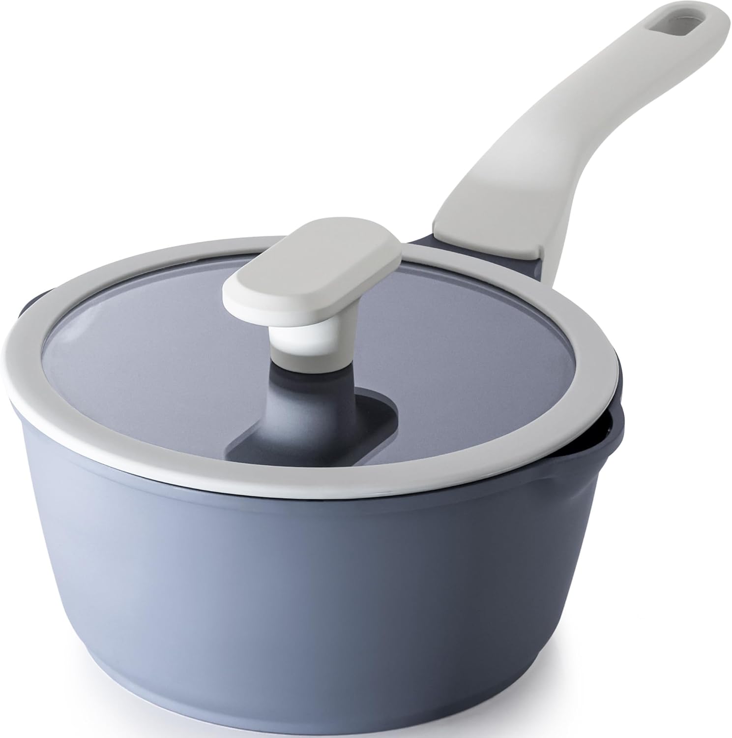 PRICUSIS Nonstick Saucepan - 2 Quart Ceramic Cookware with Lid & Pour Spouts | PTFE, PFOA & PFAS Free