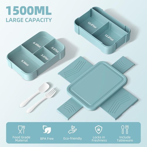 Cherrysea Stackable Bento Box - Large 1500ML Adult Lunch Container with 6 Leakproof Compartments | Pink Design for School & Office