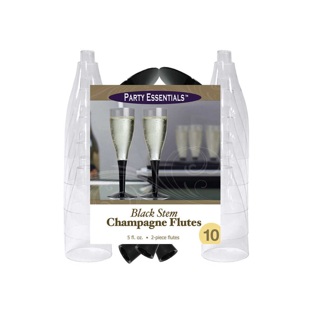 Party Essentials N5221175 2-Piece Stem Champagne Flutes, 5 oz., Clear/Black (Pack of 120)