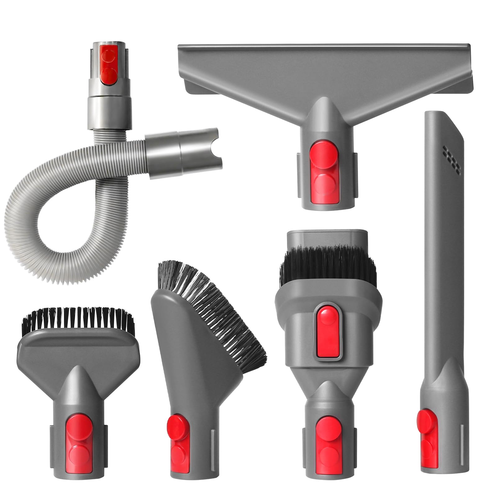 Replacement Attachment Kit compatible with Dyson V7 V8 V10 V11 V15 Absolute Animal Vacuum Cleaner, Flexible Extension Hose Mattress Tool Stiff Brush Soft Bristle Attachment, and Flexible Crevice Tool