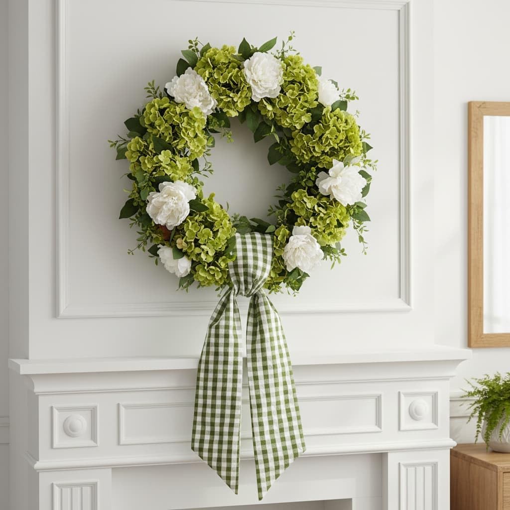 Skiennix 2-Pack Green & White Plaid Wreath Sashes - Versatile Door Decorations for Spring & St. Patrick's Day