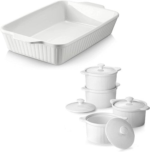 DOWAN Ramekins - Set of 6 Square 6 oz Porcelain Dessert & Appetizer Bowls | Oven Safe Design