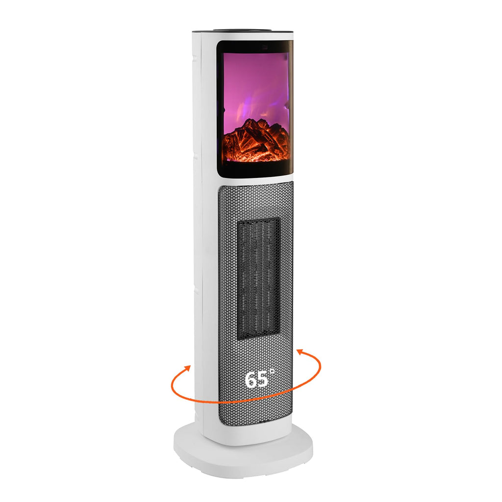 HINEIBER 750W/1500W Ceramic Tower Space Heater with 3D Flame, Electric Heater with 65° Oscillation, Adjustable Thermostat and Remote Control, 12H Timer, Overheat Protection for Bedroom Office