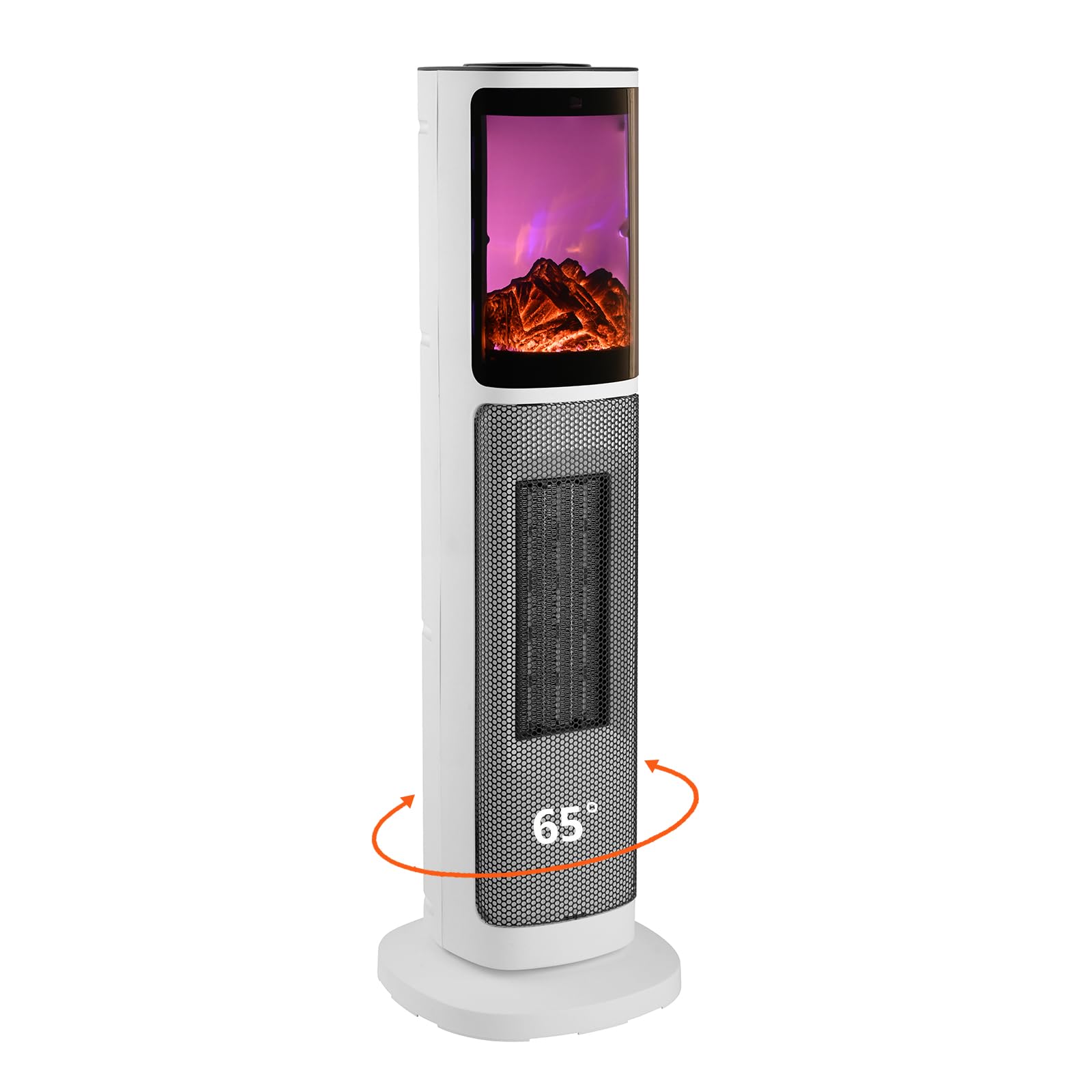 HINEIBER 750W/1500W Ceramic Tower Space Heater with 3D Flame, Electric Heater with 65° Oscillation, Adjustable Thermostat and Remote Control, 12H Timer, Overheat Protection for Bedroom Office
