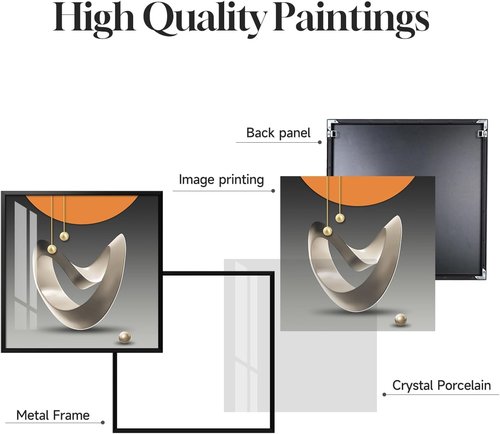 Abstract Luxury Geometric Wall Art Set by [Brand Name] - 4 Framed Prints in Orange, Gray & Gold for Modern Living Spaces