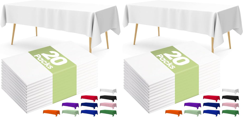 Pureegg Disposable Plastic Tablecloths - 40 Pack, 54 x 108 Inch, Sturdy & Leakproof for Parties, Weddings, Picnics | White