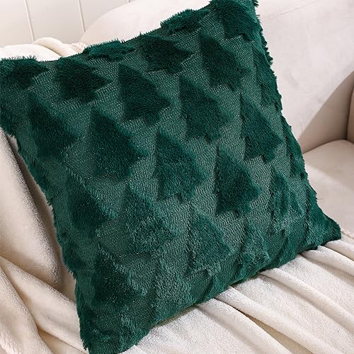 Tosleo Christmas Tree Throw Pillow Covers, Soft Faux Fleece, 18x18, Set of 2