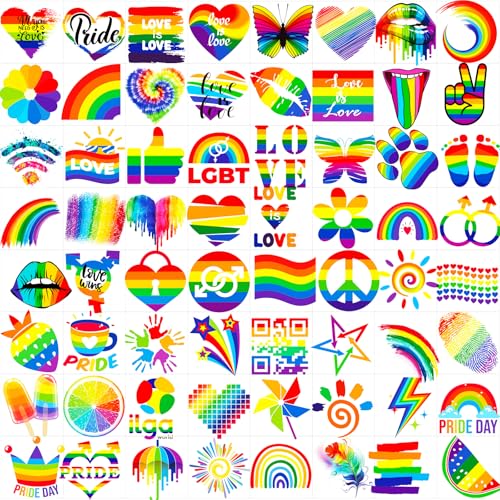 XIYOKA 70 Sheets Pride Temporary Tattoos Rainbow Flag Stickers
