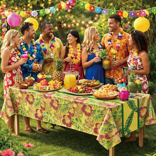 Luau Party Decorations - Hawaiian Tablecloths, 2 Pack, 51.2x86.6in