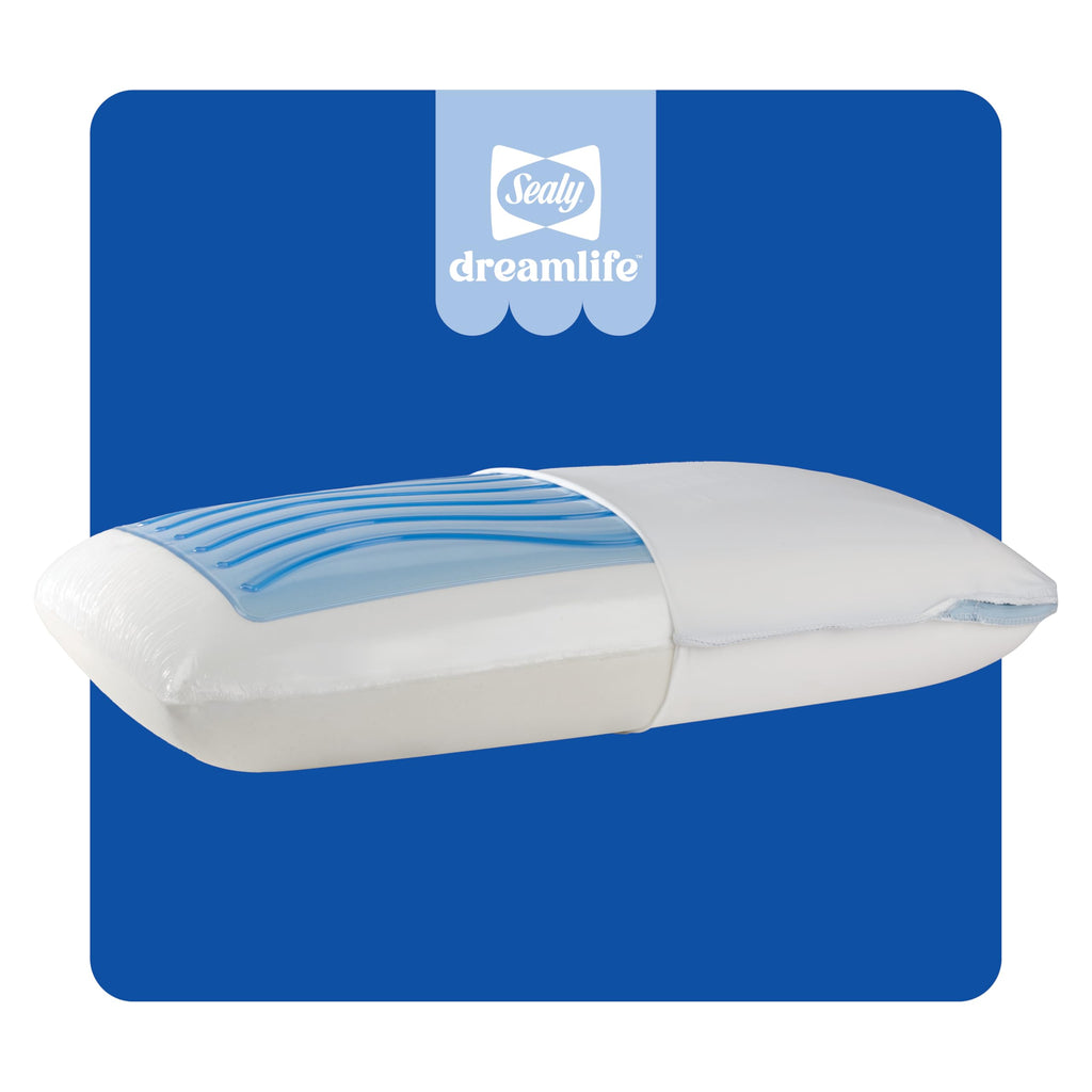 Sealy Dreamlife King Size Memory Foam Cooling Pillow with SealyChill Cooling Gel, Removable Machine-Washable Cover, Made in the USA, White