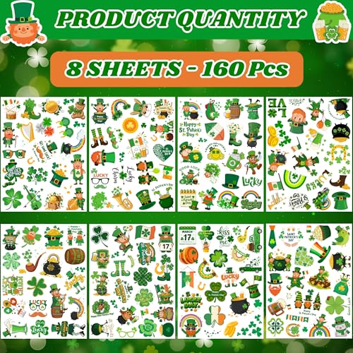 St. Patrick's Day Temporary Tattoos - 160 Pcs Irish Party Favors