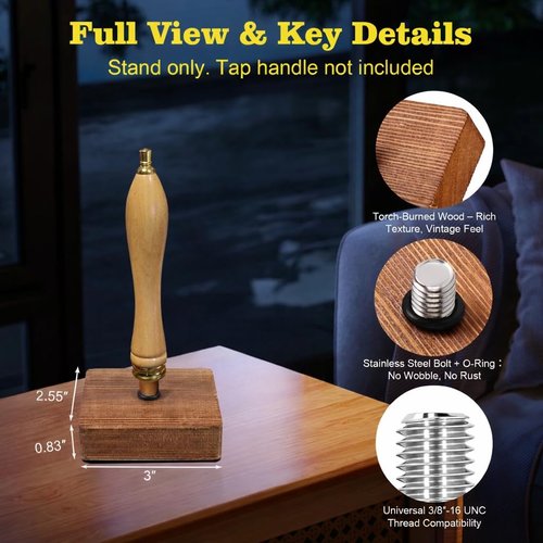 1-Pack Charred Wood Beer Tap Handle Holder – Unique Burnt Finish, Bar Decor