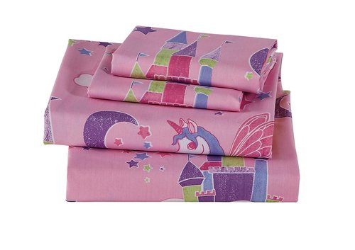 Luxury Home Collection 5 Piece Twin Size Comforter Set for Girls/ Teens Unicorn Castle Rainbow Clouds Moon Shining Stars Lavender Pink Blue Yellow (Twin Comforter)