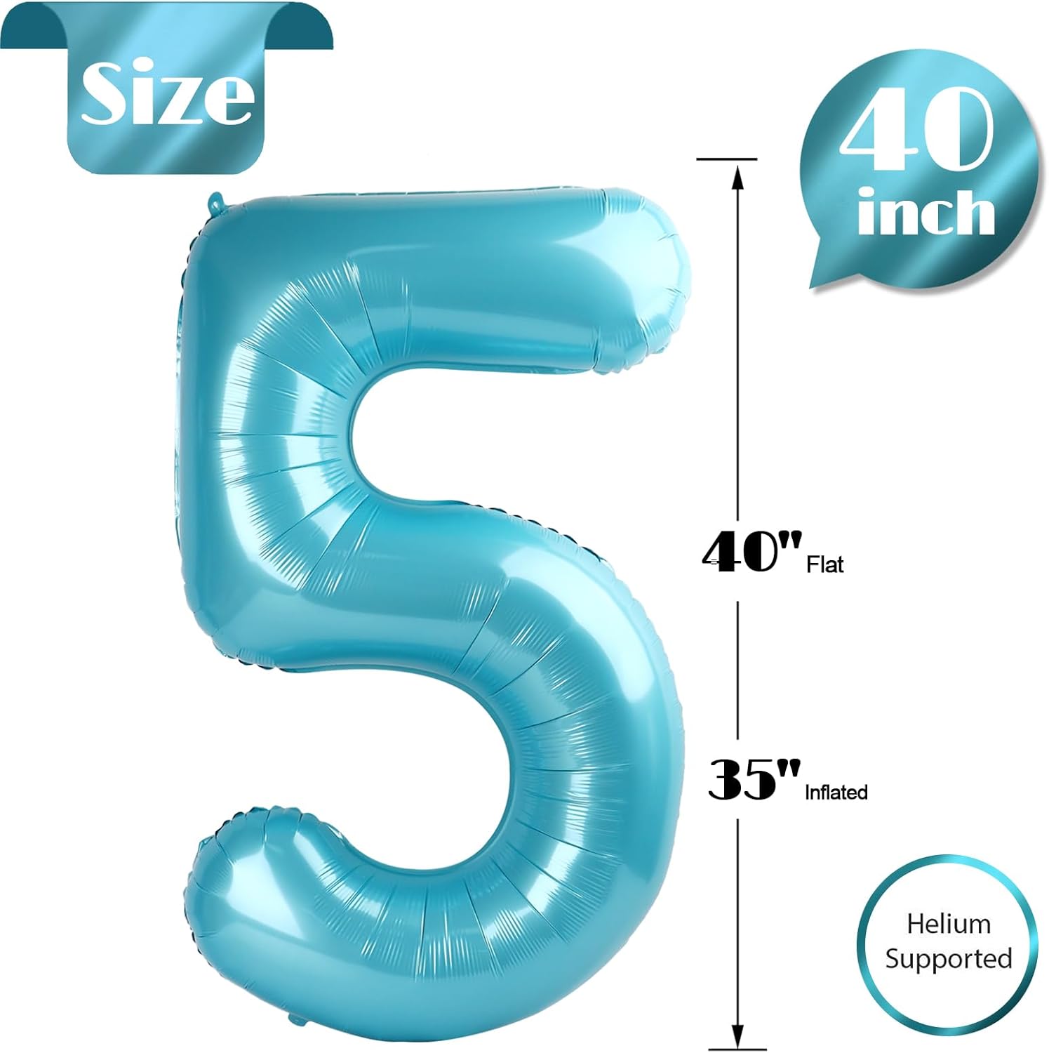 Pearlescent Blue Number 5 Balloon - 40 Inch 5th Birthday Decorations & Party Supplies